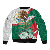 Mexico Independence Day Bomber Jacket Dahlia Flower Aztec Pattern - Wonder Print Shop