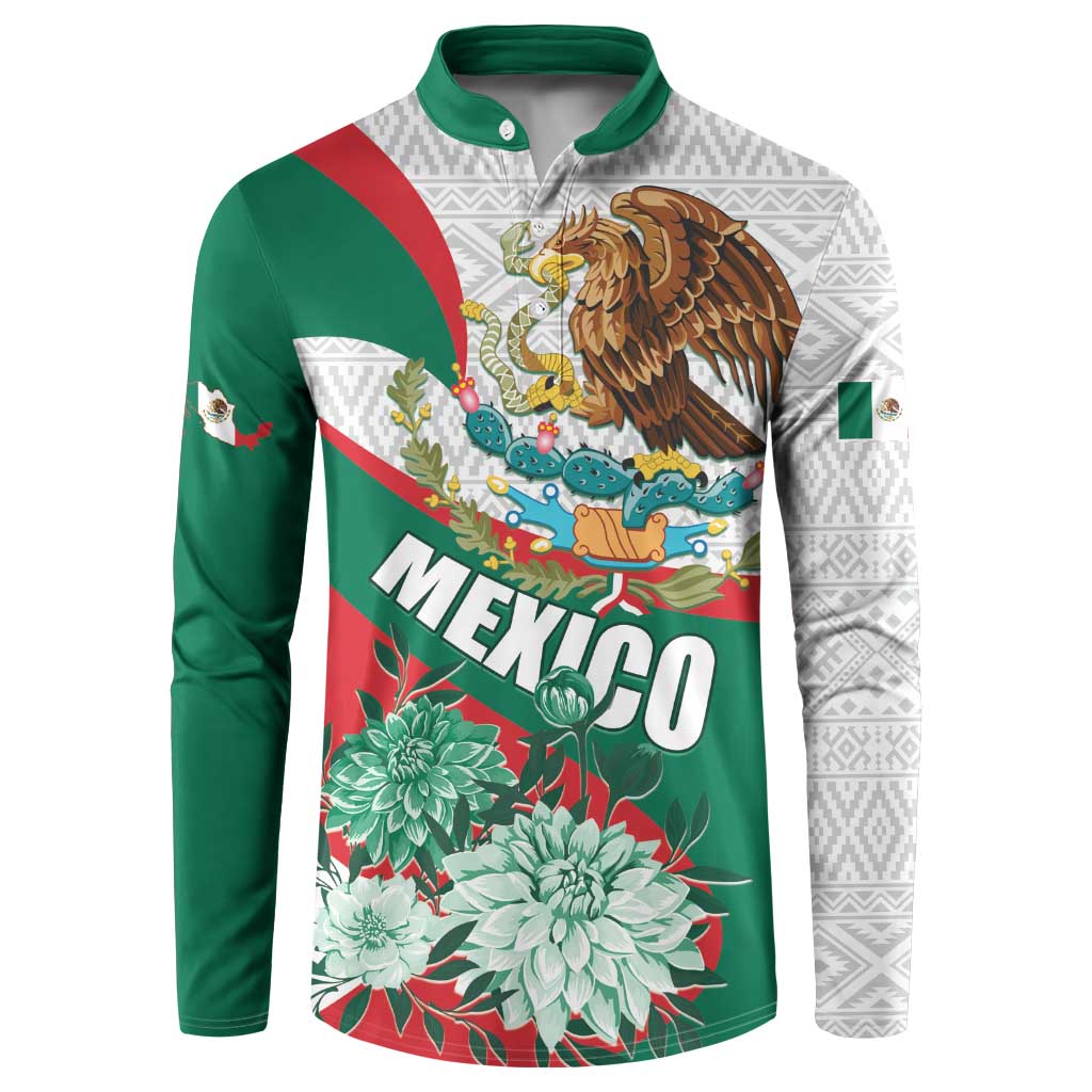 Mexico Independence Day Button Sweatshirt Dahlia Flower Aztec Pattern - Wonder Print Shop