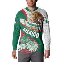Mexico Independence Day Button Sweatshirt Dahlia Flower Aztec Pattern - Wonder Print Shop
