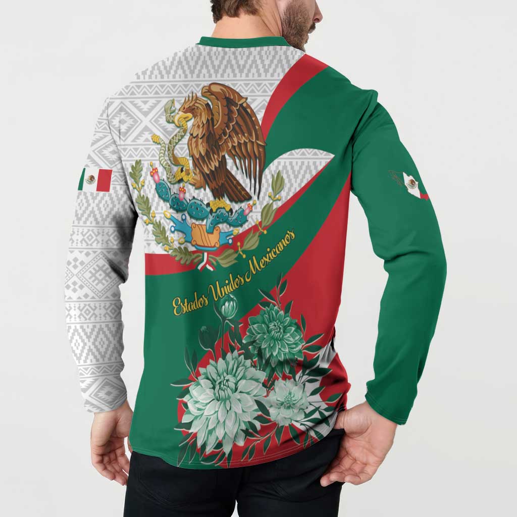 Mexico Independence Day Button Sweatshirt Dahlia Flower Aztec Pattern - Wonder Print Shop