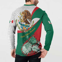 Mexico Independence Day Button Sweatshirt Dahlia Flower Aztec Pattern - Wonder Print Shop