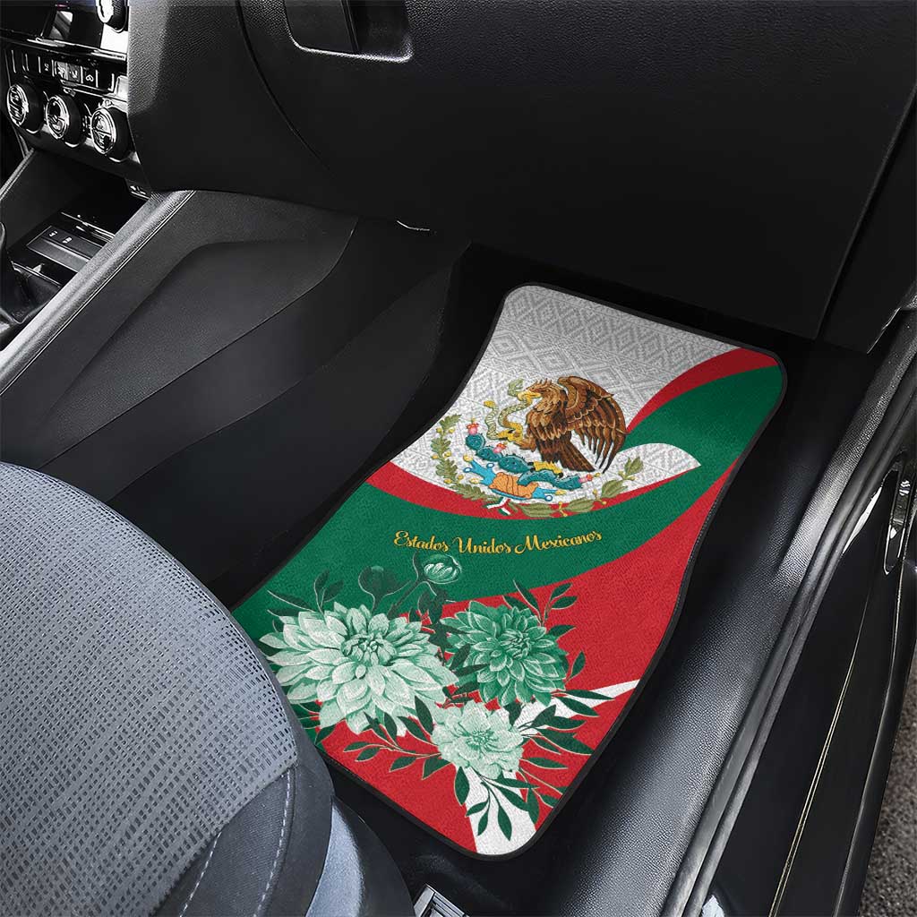 Mexico Independence Day Car Mats Dahlia Flower Aztec Pattern - Wonder Print Shop