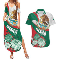 Mexico Independence Day Couples Matching Summer Maxi Dress and Hawaiian Shirt Dahlia Flower Aztec Pattern - Wonder Print Shop