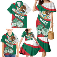 Mexico Independence Day Family Matching Mermaid Dress and Hawaiian Shirt Dahlia Flower Aztec Pattern - Wonder Print Shop