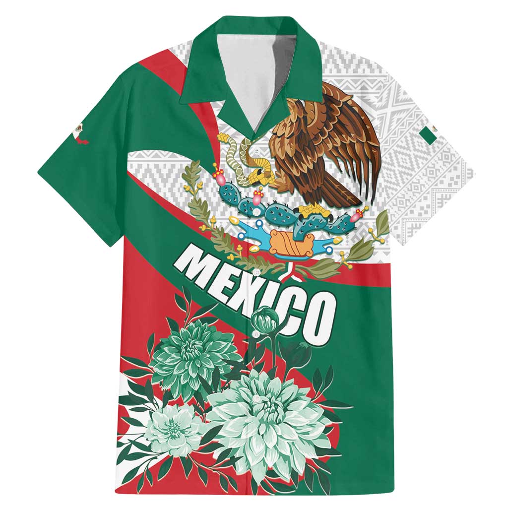 Mexico Independence Day Family Matching Mermaid Dress and Hawaiian Shirt Dahlia Flower Aztec Pattern - Wonder Print Shop