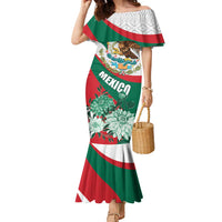 Mexico Independence Day Family Matching Mermaid Dress and Hawaiian Shirt Dahlia Flower Aztec Pattern - Wonder Print Shop