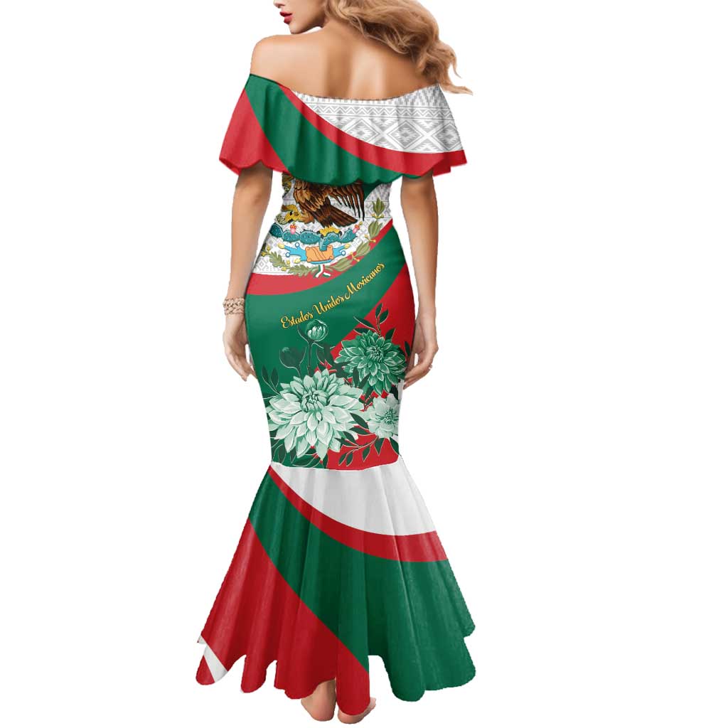 Mexico Independence Day Family Matching Mermaid Dress and Hawaiian Shirt Dahlia Flower Aztec Pattern - Wonder Print Shop