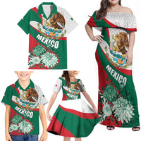 Mexico Independence Day Family Matching Off Shoulder Maxi Dress and Hawaiian Shirt Dahlia Flower Aztec Pattern - Wonder Print Shop