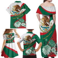 Mexico Independence Day Family Matching Off Shoulder Maxi Dress and Hawaiian Shirt Dahlia Flower Aztec Pattern - Wonder Print Shop
