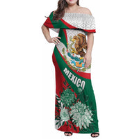 Mexico Independence Day Family Matching Off Shoulder Maxi Dress and Hawaiian Shirt Dahlia Flower Aztec Pattern - Wonder Print Shop