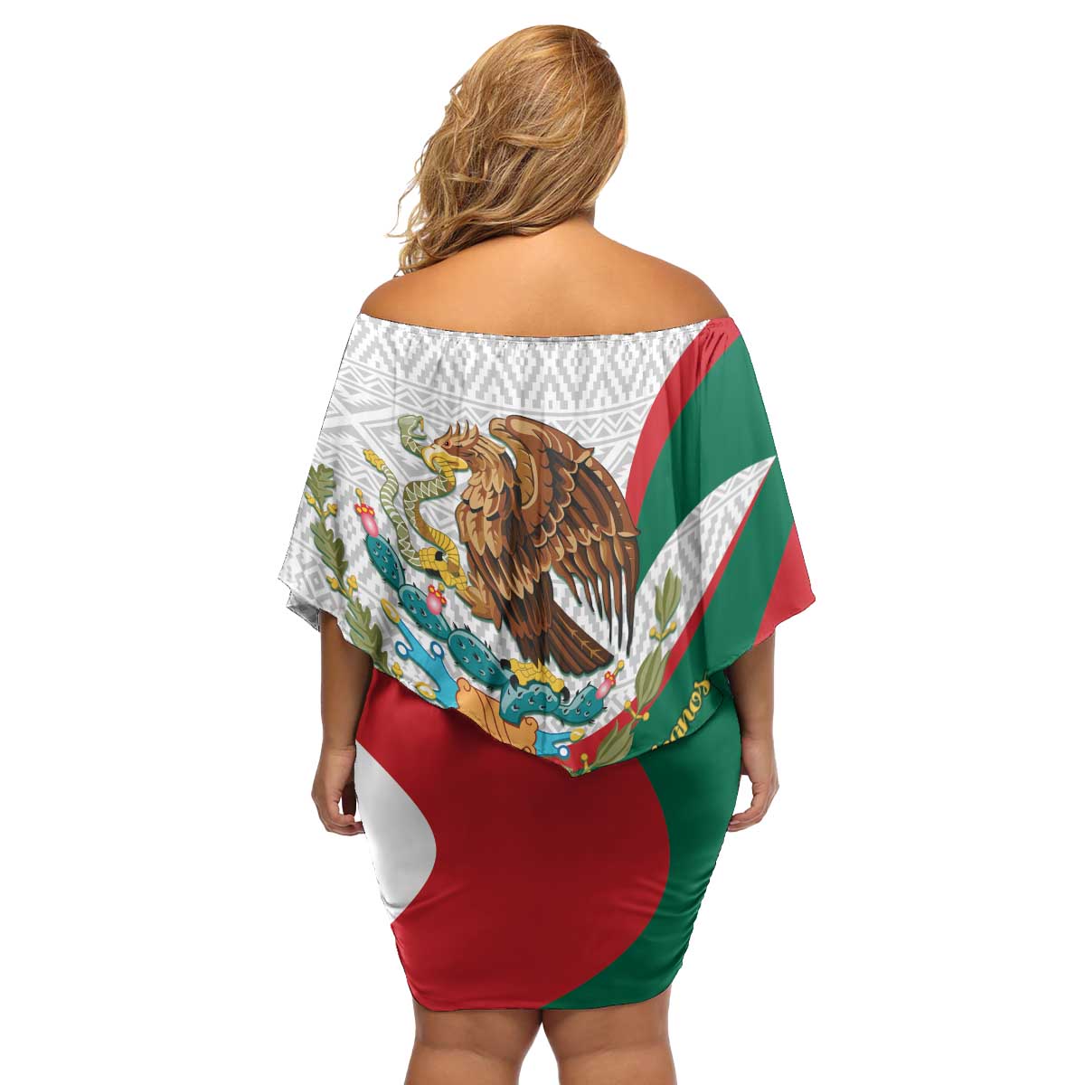 Mexico Independence Day Family Matching Off Shoulder Short Dress and Hawaiian Shirt Dahlia Flower Aztec Pattern - Wonder Print Shop