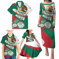 Mexico Independence Day Family Matching Puletasi and Hawaiian Shirt Dahlia Flower Aztec Pattern - Wonder Print Shop