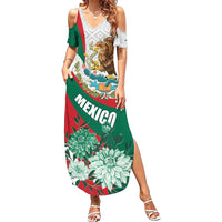 Mexico Independence Day Family Matching Summer Maxi Dress and Hawaiian Shirt Dahlia Flower Aztec Pattern - Wonder Print Shop