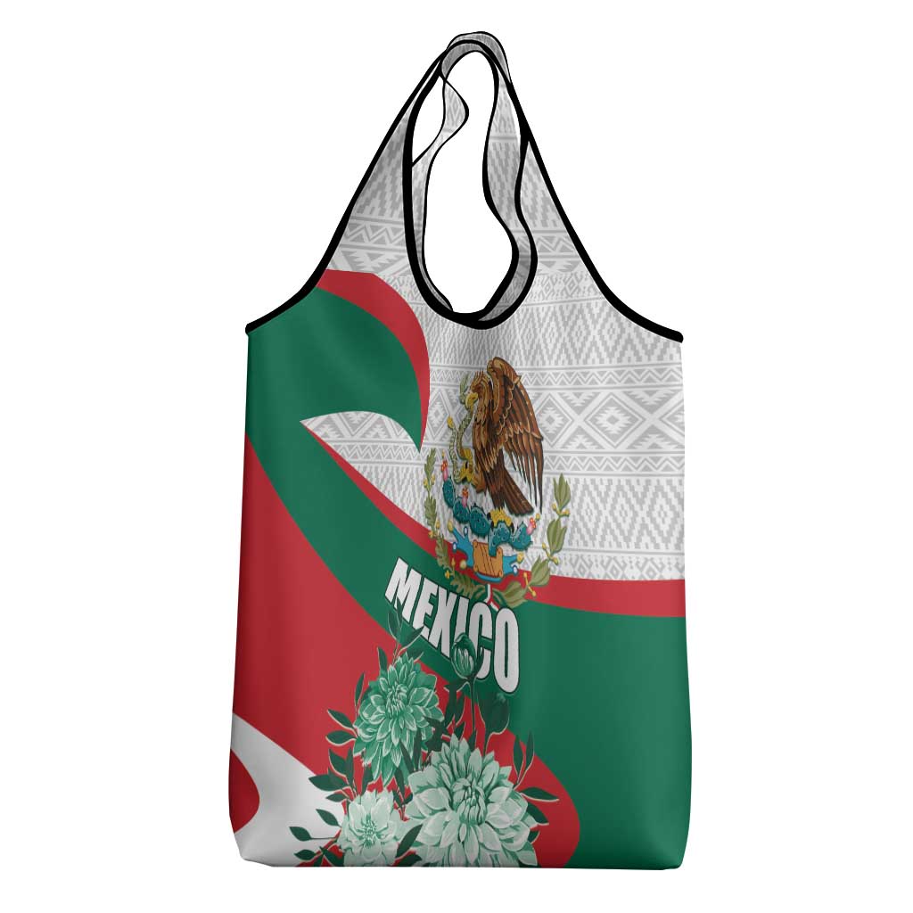 Mexico Independence Day Grocery Bag Dahlia Flower Aztec Pattern