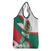 Mexico Independence Day Grocery Bag Dahlia Flower Aztec Pattern