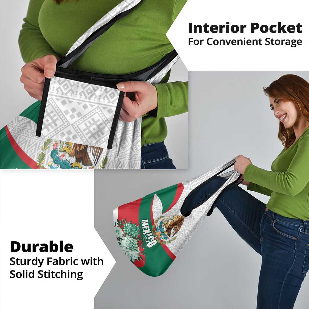 Mexico Independence Day Grocery Bag Dahlia Flower Aztec Pattern