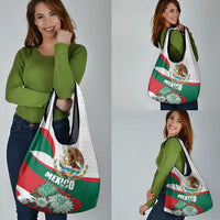 Mexico Independence Day Grocery Bag Dahlia Flower Aztec Pattern