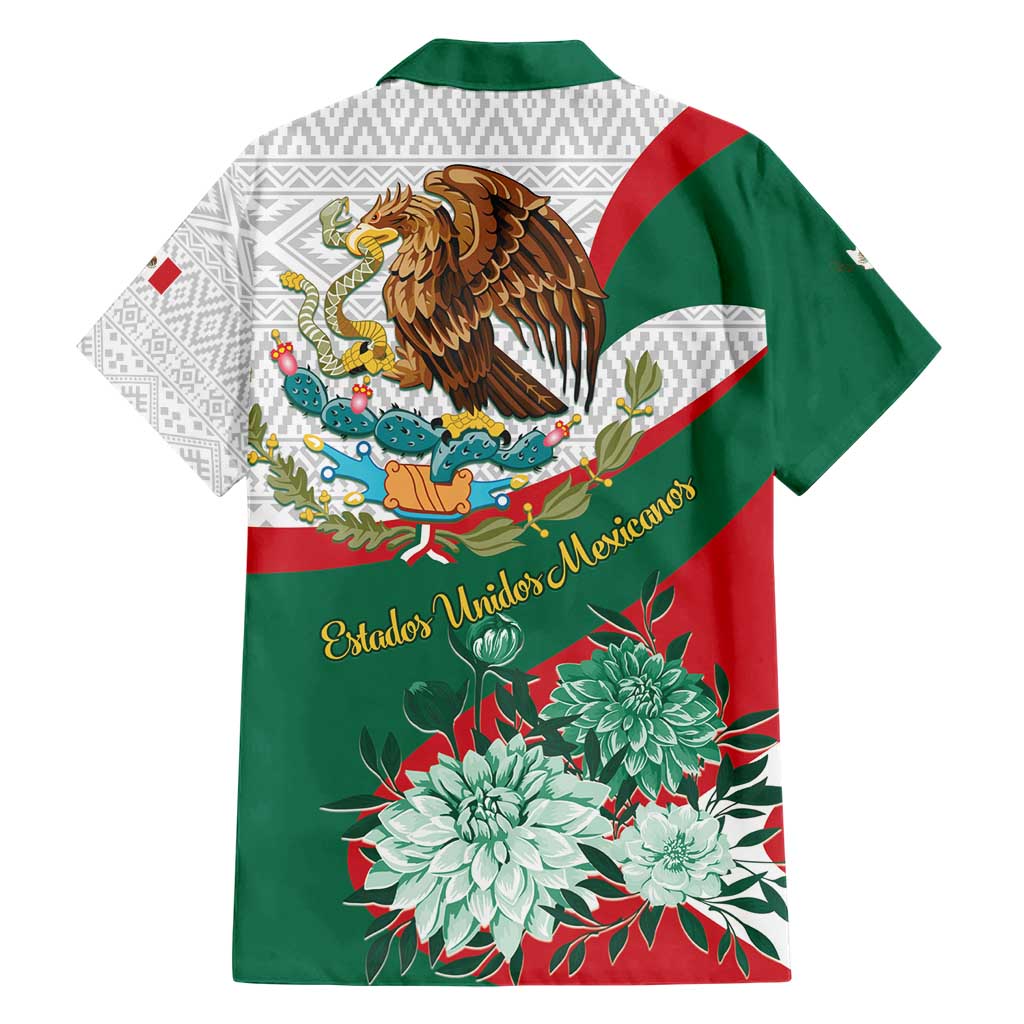 Mexico Independence Day Hawaiian Shirt Dahlia Flower Aztec Pattern - Wonder Print Shop