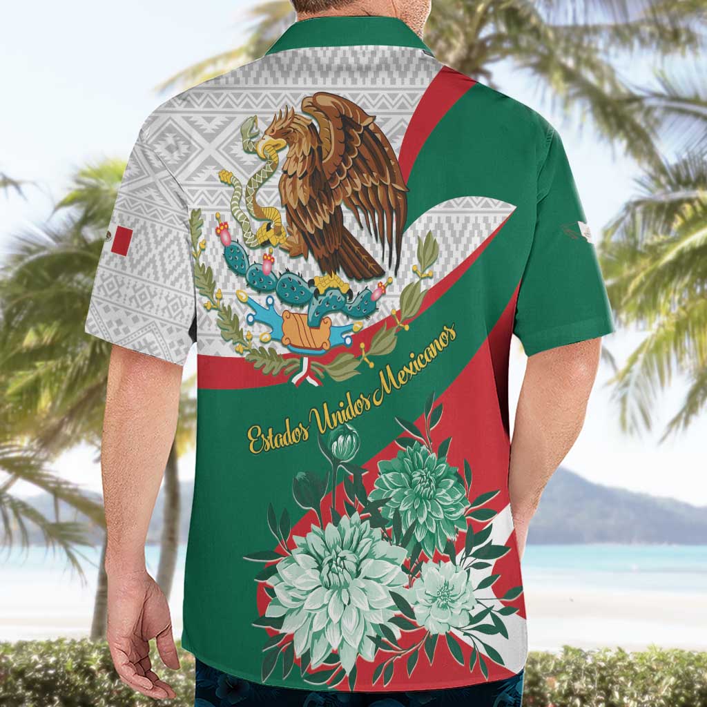 Mexico Independence Day Hawaiian Shirt Dahlia Flower Aztec Pattern - Wonder Print Shop