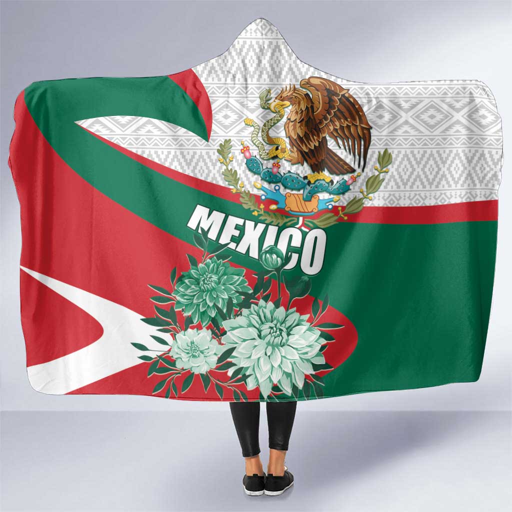 Mexico Independence Day Hooded Blanket Dahlia Flower Aztec Pattern