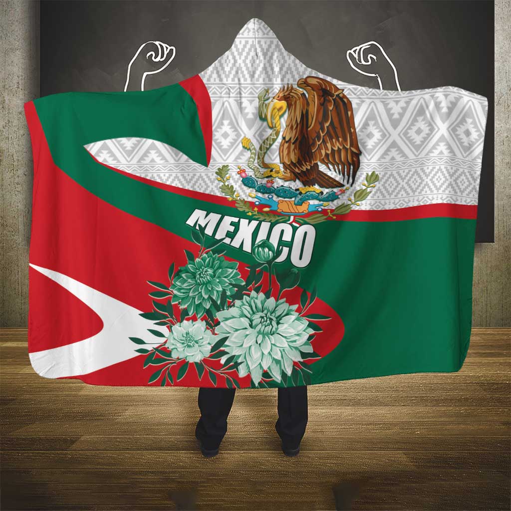 Mexico Independence Day Hooded Blanket Dahlia Flower Aztec Pattern
