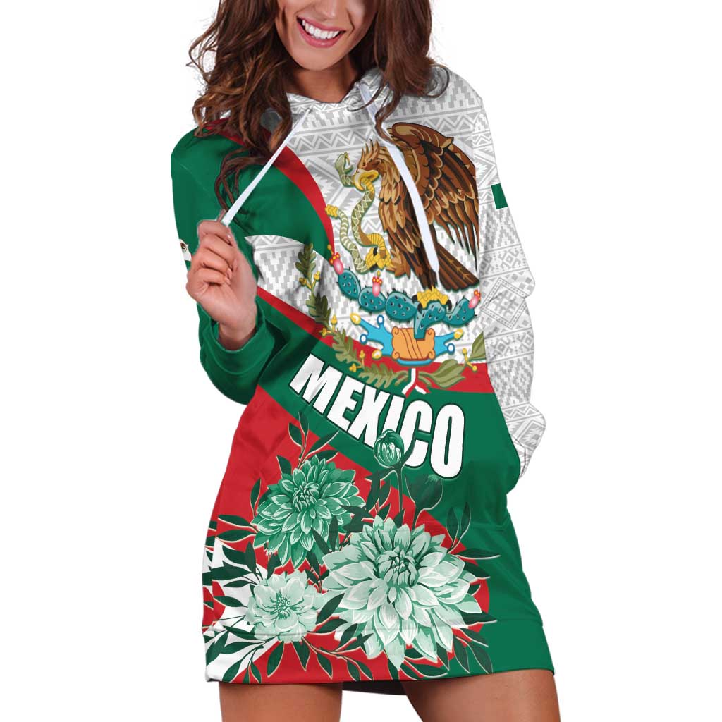 Mexico Independence Day Hoodie Dress Dahlia Flower Aztec Pattern - Wonder Print Shop