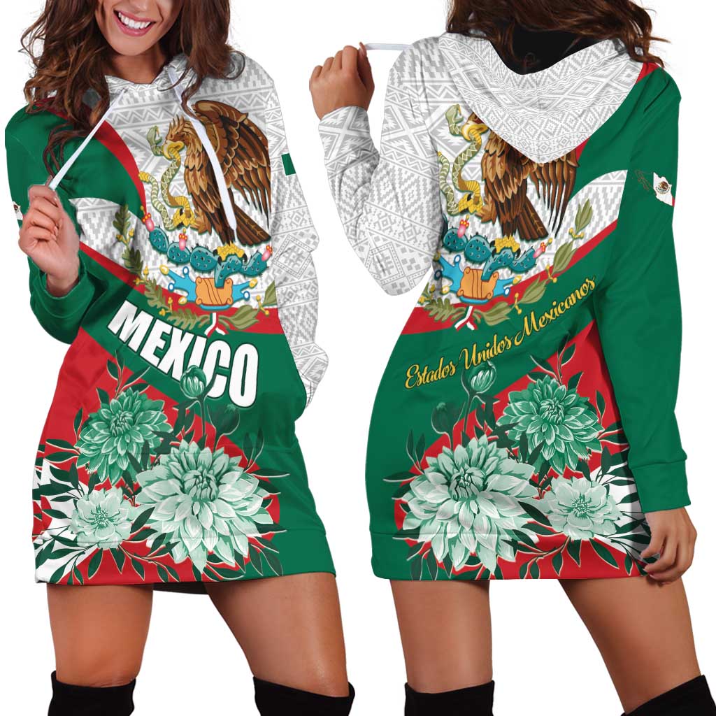 Mexico Independence Day Hoodie Dress Dahlia Flower Aztec Pattern - Wonder Print Shop