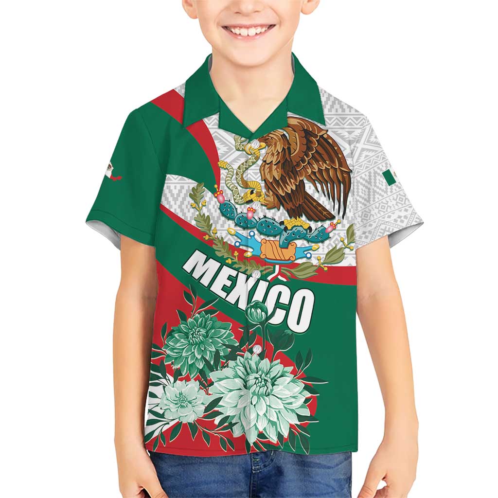 Mexico Independence Day Kid Hawaiian Shirt Dahlia Flower Aztec Pattern - Wonder Print Shop
