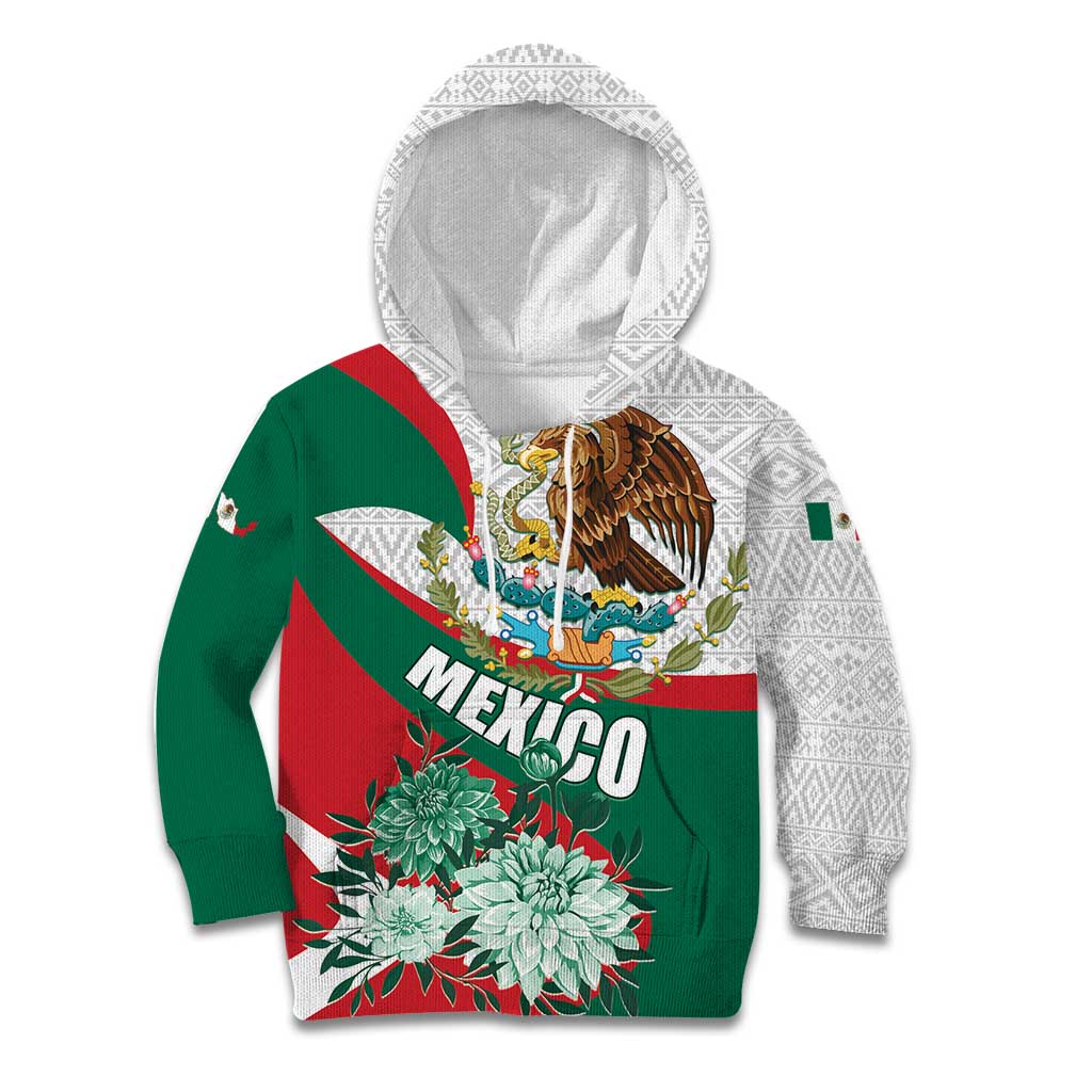Mexico Independence Day Kid Hoodie Dahlia Flower Aztec Pattern - Wonder Print Shop