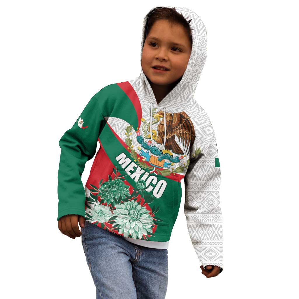 Mexico Independence Day Kid Hoodie Dahlia Flower Aztec Pattern - Wonder Print Shop