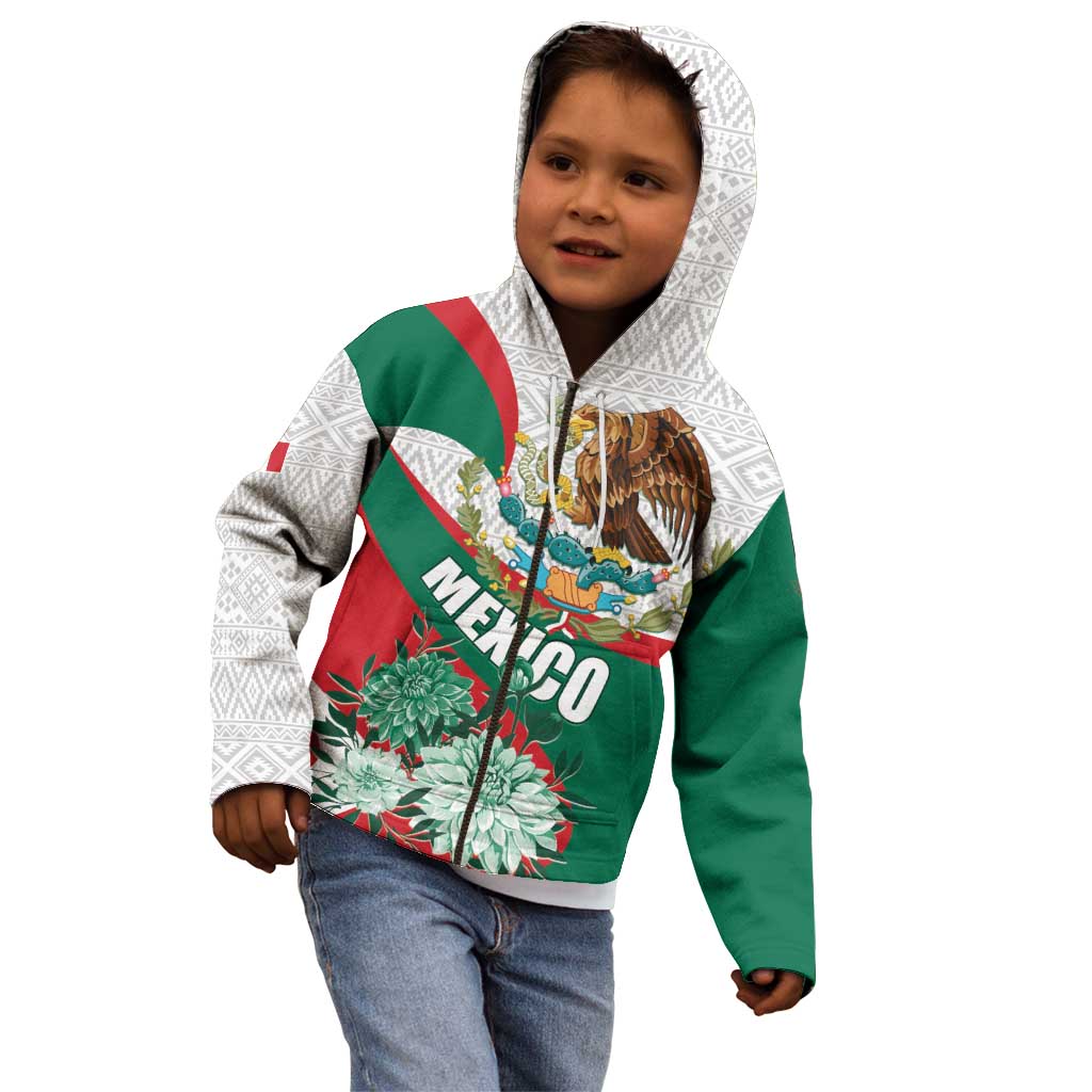 Mexico Independence Day Kid Hoodie Dahlia Flower Aztec Pattern - Wonder Print Shop