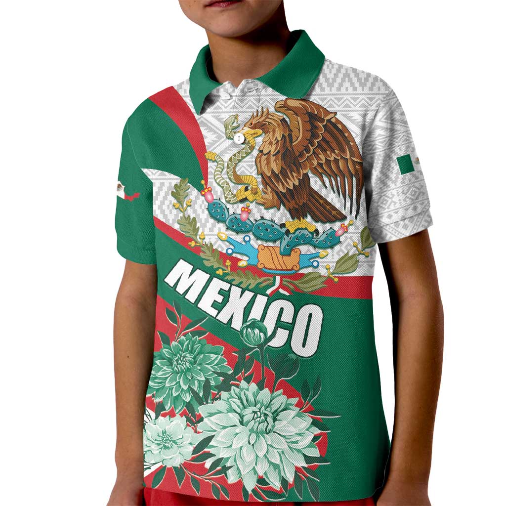 Mexico Independence Day Kid Polo Shirt Dahlia Flower Aztec Pattern - Wonder Print Shop