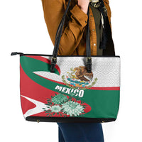 Mexico Independence Day Leather Tote Bag Dahlia Flower Aztec Pattern - Wonder Print Shop
