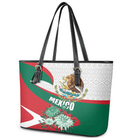Mexico Independence Day Leather Tote Bag Dahlia Flower Aztec Pattern - Wonder Print Shop