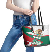 Mexico Independence Day Leather Tote Bag Dahlia Flower Aztec Pattern - Wonder Print Shop