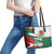 Mexico Independence Day Leather Tote Bag Dahlia Flower Aztec Pattern - Wonder Print Shop
