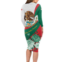 Mexico Independence Day Long Sleeve Bodycon Dress Dahlia Flower Aztec Pattern - Wonder Print Shop
