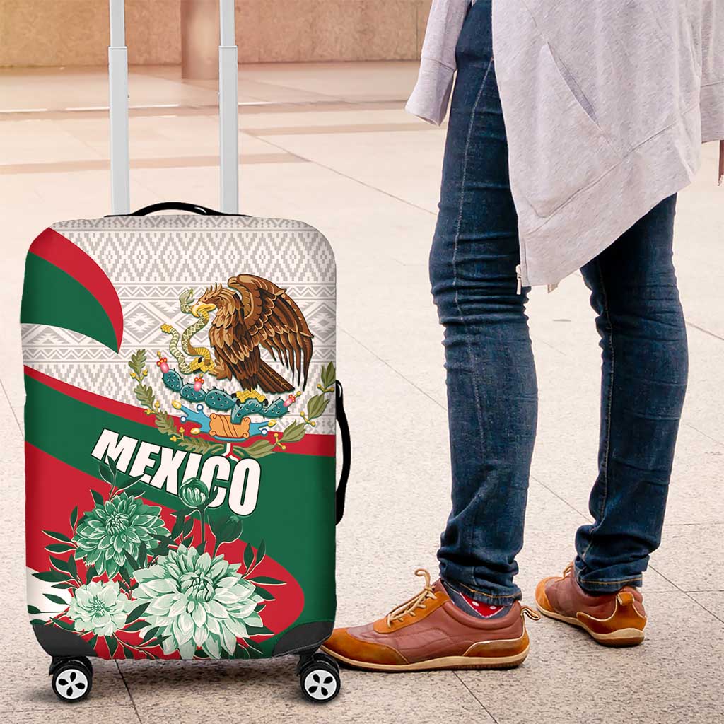 Mexico Independence Day Luggage Cover Dahlia Flower Aztec Pattern - Wonder Print Shop