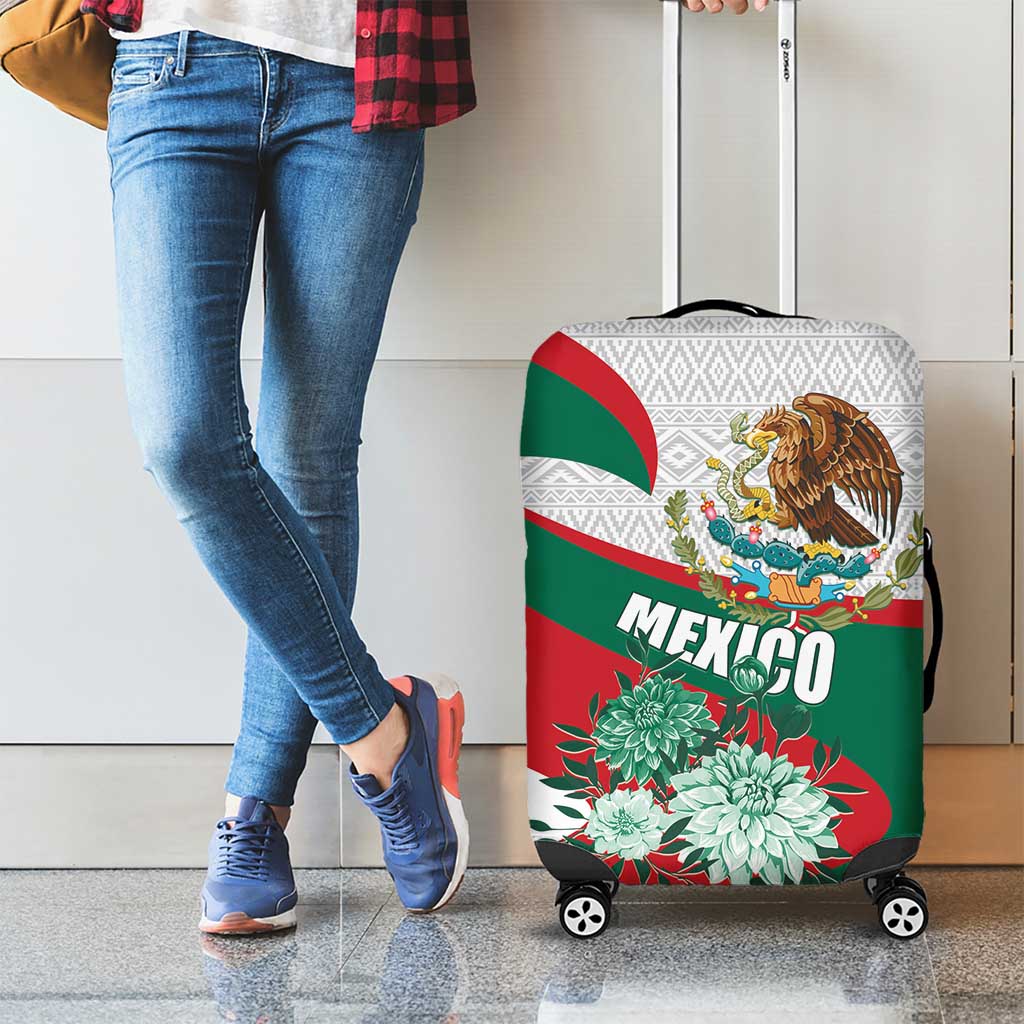 Mexico Independence Day Luggage Cover Dahlia Flower Aztec Pattern - Wonder Print Shop