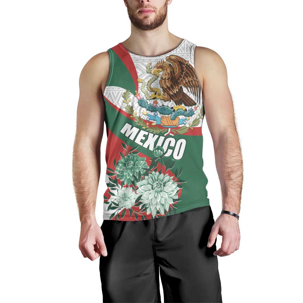 Mexico Independence Day Men Tank Top Dahlia Flower Aztec Pattern - Wonder Print Shop