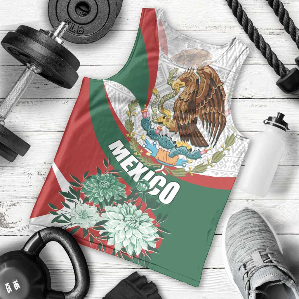 Mexico Independence Day Men Tank Top Dahlia Flower Aztec Pattern - Wonder Print Shop