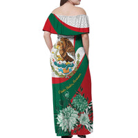Mexico Independence Day Off Shoulder Maxi Dress Dahlia Flower Aztec Pattern - Wonder Print Shop