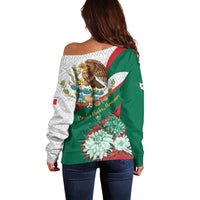 Mexico Independence Day Off Shoulder Sweater Dahlia Flower Aztec Pattern - Wonder Print Shop