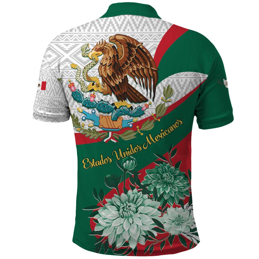 Mexico Independence Day Polo Shirt Dahlia Flower Aztec Pattern - Wonder Print Shop