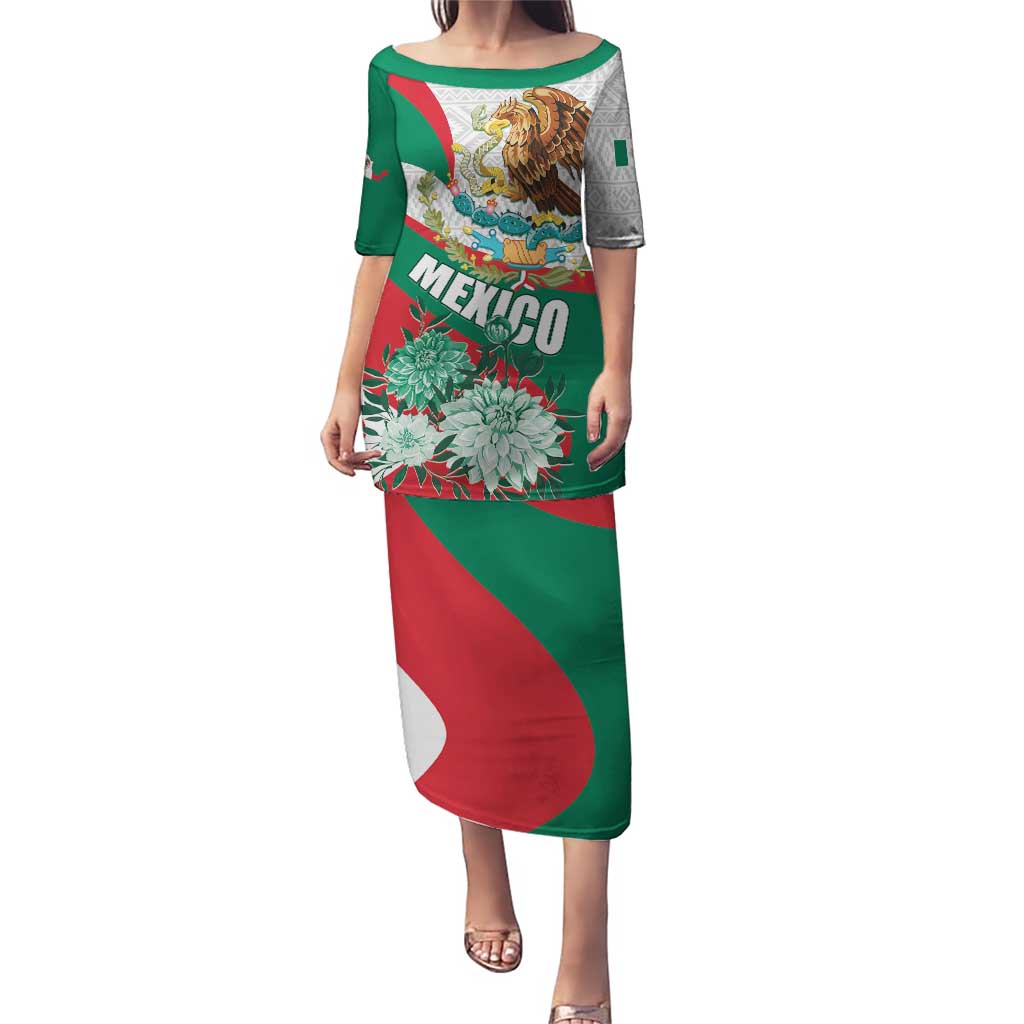 Mexico Independence Day Puletasi Dahlia Flower Aztec Pattern - Wonder Print Shop