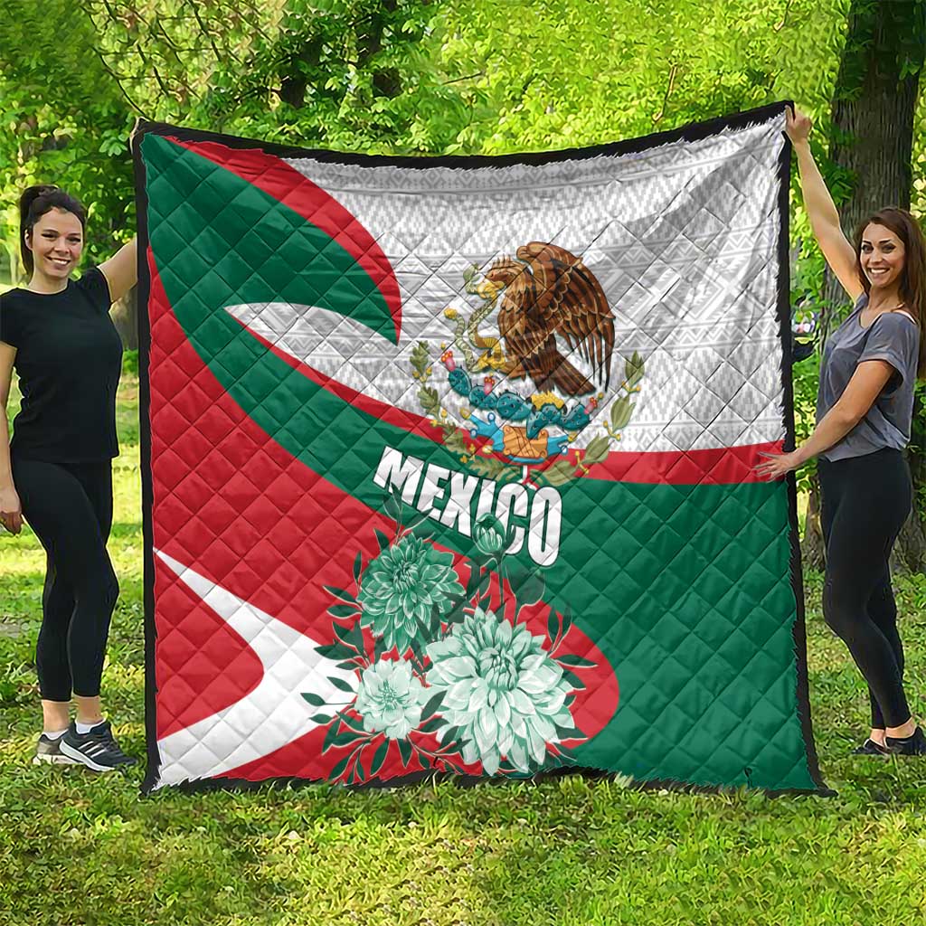 Mexico Independence Day Quilt Dahlia Flower Aztec Pattern - Wonder Print Shop