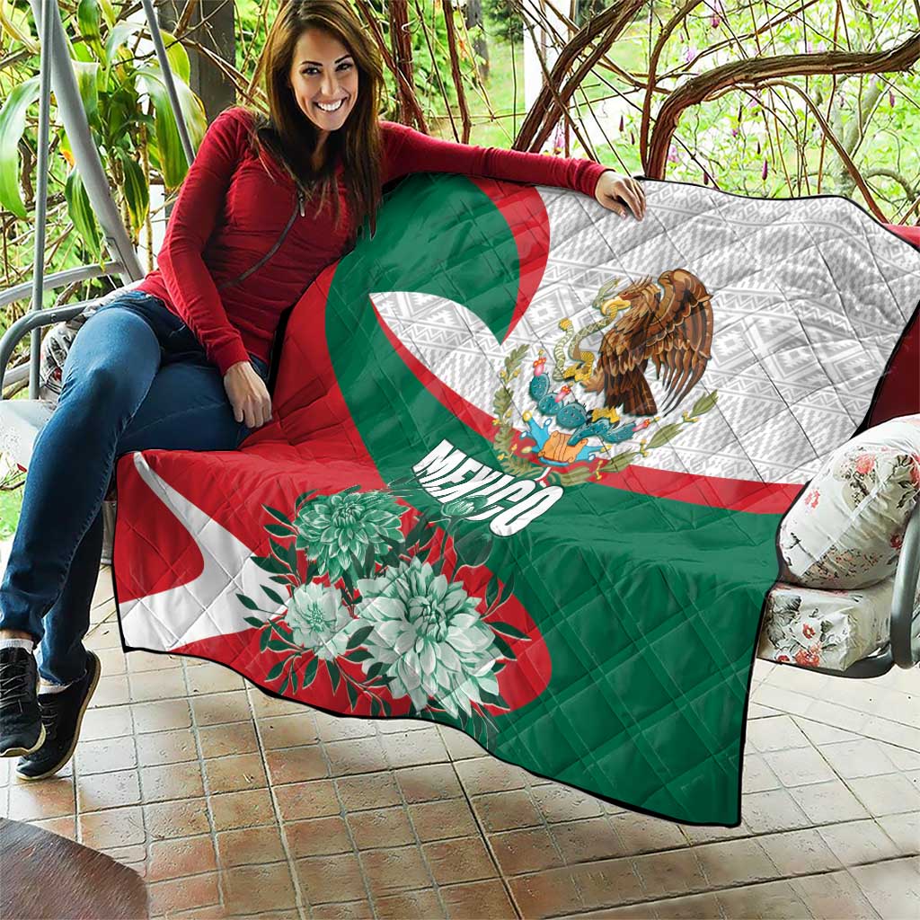 Mexico Independence Day Quilt Dahlia Flower Aztec Pattern - Wonder Print Shop