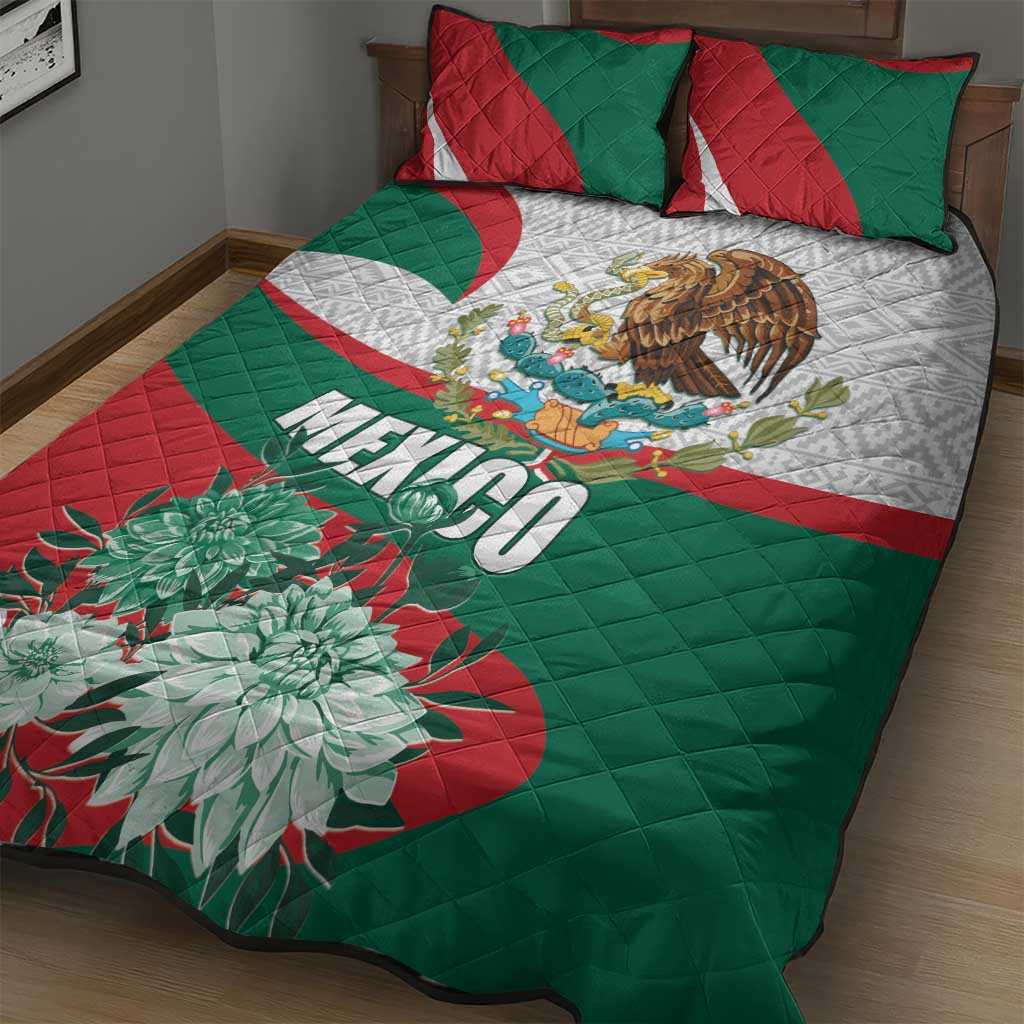 Mexico Independence Day Quilt Bed Set Dahlia Flower Aztec Pattern - Wonder Print Shop