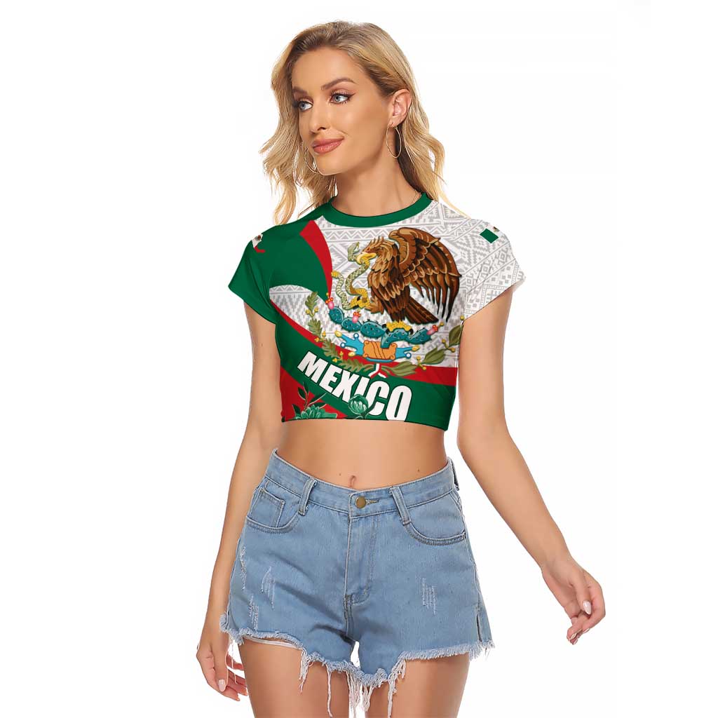 Mexico Independence Day Raglan Cropped T Shirt Dahlia Flower Aztec Pattern - Wonder Print Shop