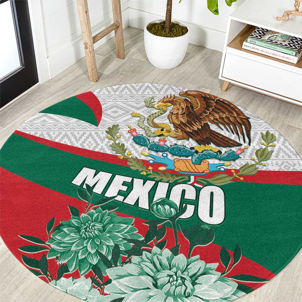 Mexico Independence Day Round Carpet Dahlia Flower Aztec Pattern